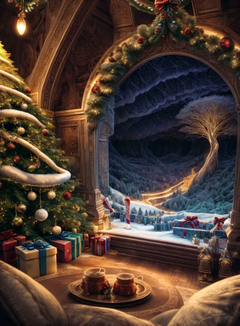 masterpiece,best quality,CG,wallpaper,HDR,high quality,high-definition,extremely detailed,(christmas atmosphere:1.2),whimsical vibes,magical energy,(enchanting aura:1.1),(ethereal glow:1.1),(dreamlike world:1.4),(detailed:1.05),(extremely detailed:1.06),sharp focus,(intricate:1.03),(extremely intricate:1.04),(epic scenery:1.09),(beautiful scenery:1.08),(detailed scenery:1.08),(intricate scenery:1.07),(wonderful scenery:1.05),(beautiful face:1.1),<lora:add_detail:0.3>,<lora:EnhancedDetail:0.5>,ultra sharp detail,vibrant bright colors,perfect lighting,RAW candid cinema,16mm,color graded portra 400 film,remarkable color,ultra realistic,textured fur,remarkable detailed pupils,shot with cinematic camera,