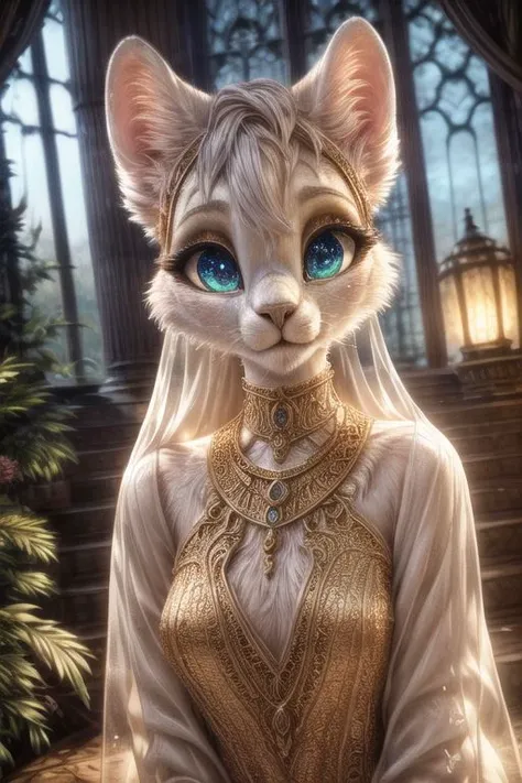 A small and cute white lion spawns an adorable non-human celestial animal in the celestial and fantasy style. the animal is supposed to be the most beautiful animal ever created. Consider details such as soft, feathers, silk, satin, shimmer and shimmer. Include subtle details of ghostly iridescence. emphasize small fancy details and ornate jewelry. Camera: Use interesting and dynamic composition. increase visual interest. lighting: use ambient lighting that enhances the atmosphere of the fantasy. include bright colors and deep shadows. hires, detailed eyes, hires detailed eyes, hires small details, elaborate details, ornate, 8k, shimmer, unity, official cgi unreal engine, high resolution, (((masterpiece))), high quality, high resolution, detail enhancement, (bright and light-eyed),