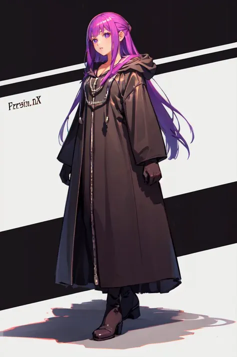 solo, <lora:OrganizationXIIICoat:1> Organization XIII Coat, hood down, <lora:Fern:0.8> FernFrieren, very long hair, purple eyes, (purple pupils),, ultra detailed, masterpiece, best quality, aesthetic, detailed,