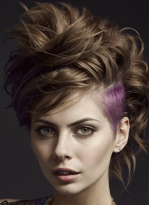 portrait of sks woman by Flora Borsi, style by Flora Borsi, bold, bright colours, rainbow Mohawk haircut, ((Flora Borsi)), <lora:locon_willa_v1_from_v1_64_32:1.25>