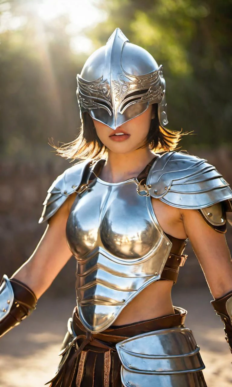 Knightsf Training Ground, extremely quality extremely detailed, contrapposto, Faint lips,UC:realistic glow shine like opal deep-silky-healthy-lackwarm-foundational-soft-skin, photo realistic ray trace depth of field, cinematic lighting cinematic angle, 1boy man male, abs muscular +++, fantasy ( Glossy Metallic Engraving Pattern long shirt silver armor intricate dress armor intricate Plunging armor intricate breastplate gladiator) muscular helmet stole tabard, looking ahead flyings weatdrops (((fighting stance))) stylish pose Punches Kicks Fighting dynamic pose