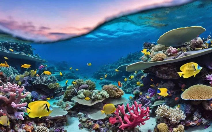 Tropical Coral Reef, Blue Hour