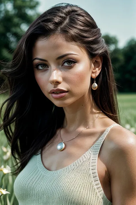 photo of gorgeous (vz3m4n0v4:0.99), a beautiful woman, (serious), perfect hair upsweep updo, (award winning modern photography), (Spring Green Lace knit socks:1.1), 85mm, (analog, cinematic, film grain:1.3), (A tranquil, moonlit field of wild horses:1.2), detailed eyes, (epiCPhoto), necklace, eyeliner, long eyelashes, (looking at viewer:1.2), (cinematic shot:1.3), (PA7_Portrait-HL_v2)