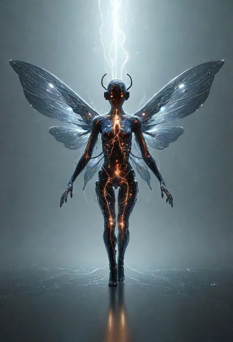 high quality, highly detailed, 8K Ultra HD, tranzp circuitboard electrical made anthro elegant firefly made of electrical shocks, extremely detailed wing frames, In this enchanting artwork, the very essence of electrical shocks transforms into tranzp circuitboard anthro firefly, each shock gracefully adorning the wings of a circuitboard firefly in flight, The translucence of the electrical shocks captures the delicate beauty of the ral-elctryzt firefly, as if nature has granted fleeting wings to the circuitboard essence,
