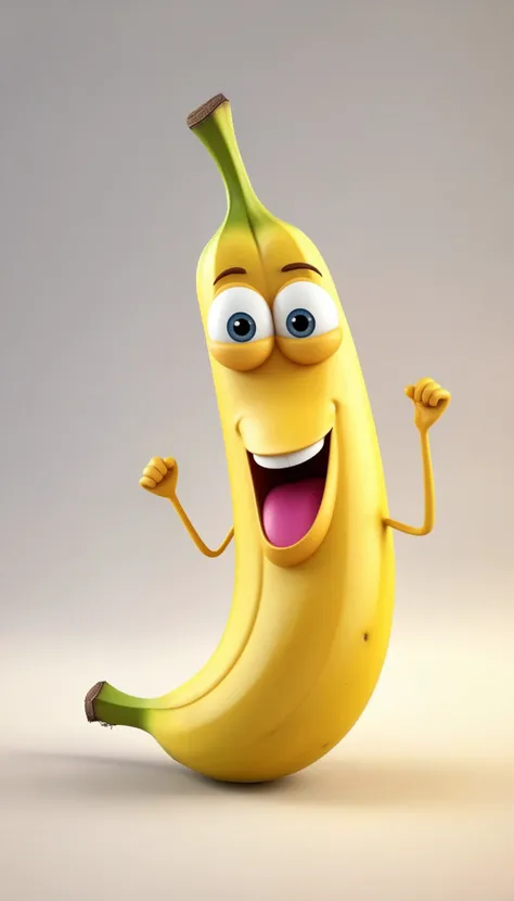 a happy cartoon banana fruit, Pixar Style, perfect composition, 8k artistic photography, photorealistic concept art, masterpiece