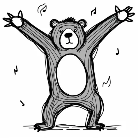 a doodle of a bear in a t pose, scribble, messy, stickfigure, badly drawn