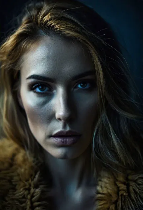portrait of a mysterious woman, photography masterpiece, modern, irresistible beauty, misterious, emotional, fuzzy lighting, dark mood, unusual composition, use of negative space, golden section composition, relaxed ,sensual ,groundbreaking unrivaled opus with unrivaled details, (tealblue and silvergray colors:0.1)