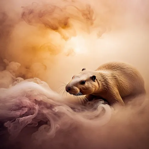 Artistic. Ethereal. Surreal.
Fantasy style.
Pale warm tones.
Curving, flowing like nightmare smoke in a special context where everything is imaginary.
Photo of a beautiful beaver.
Atmospheric.
