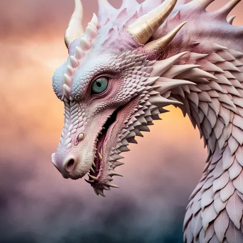 Artistic. Ethereal. Surreal.
Fantasy style.
Pale warm tones.
Photo of a dragon.
Atmospheric.
Lustrous eyes.