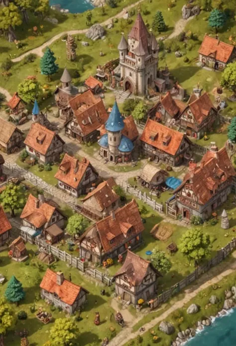 Masterpiece
4k
High quality
Isometric view from a vast beautiful landscape
Village
3d anime style
Beautiful stylish Medieval buildings
Fantasy style
(((Stylish)))
Colourful, saturated
Game concept, huge machines, a village building a huge moving machine
isometric view
Diversity in buildings in a village, stylish village