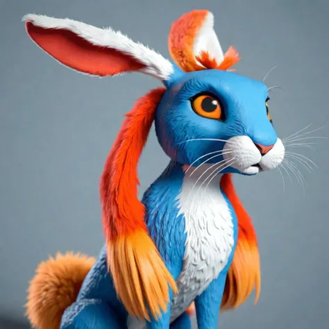 a small blue-crimson hare with furs, anthropomorphic stomachs, closer red ponytails on the inside, and an orange young world with a lighter fur on it and a Cancer snout on her body