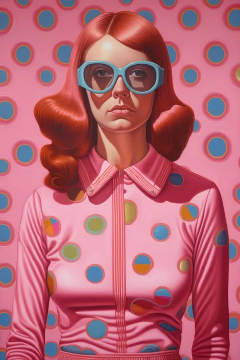 <lora:Alex Gross Style:1>Alex Gross Style - alex gross painting of a pink straight haired woman wearing a retro 70s romper