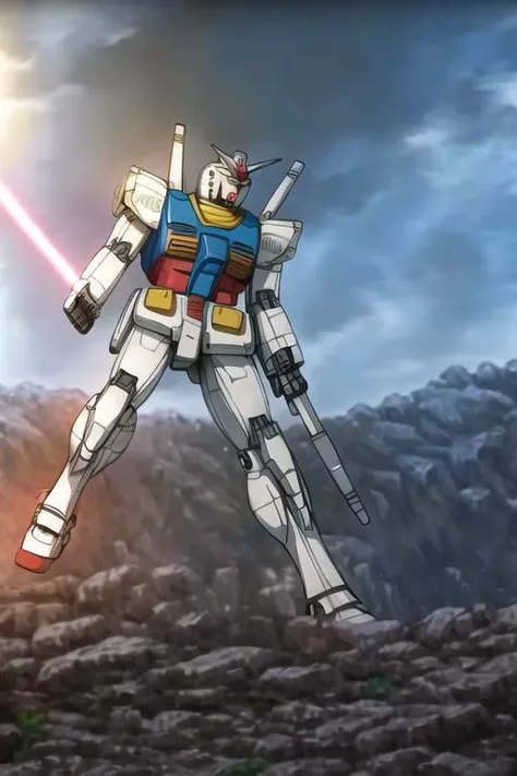(masterpiece, best quality),<lora:GoodHands-vanilla:0.7> <lora:anmnr01:0.3> <lora:add_detail:0.5>, <lora:gundam001:0.7>gundam,mobilesuit,rock,wilderness,dynamic angle,dynamic pose,sunlight,looking down,Backlit