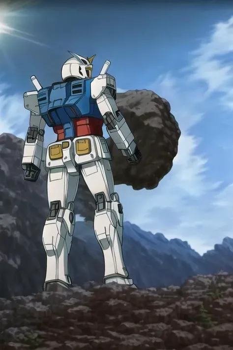 (masterpiece, best quality),<lora:GoodHands-vanilla:0.7> <lora:anmnr01:0.3> <lora:add_detail:0.5>, <lora:gundam001:0.7>gundam,mobilesuit,rock,wilderness,dynamic angle,dynamic pose,sunlight,looking down,Backlit