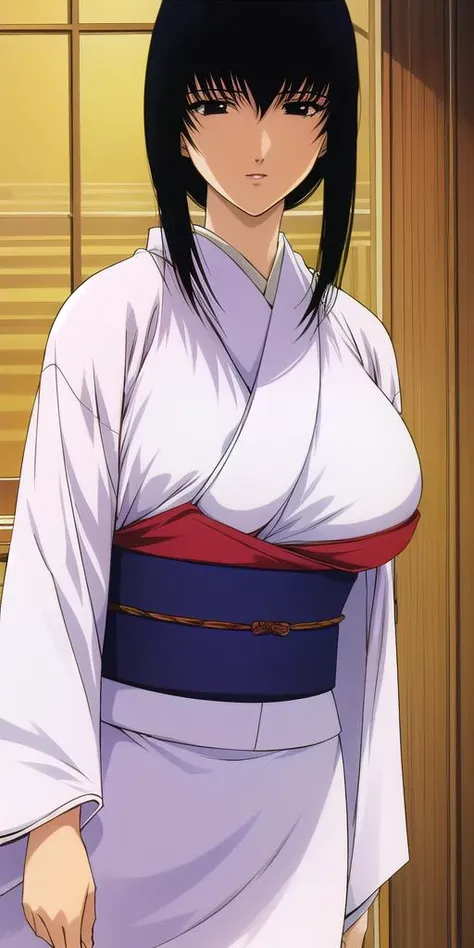 <lora:YukishiroTomoeV3:0.7> yukishiro_tomoe, huge breasts, standing, solo, white_kimono_purple_sash, masterpiece, best quality, detailed face, detailed eyes, highres,