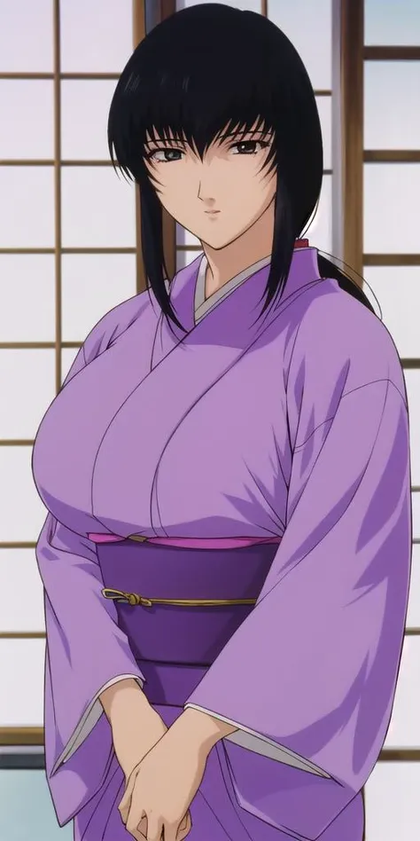 <lora:YukishiroTomoeV3:0.7> yukishiro_tomoe, huge breasts, standing, solo, Tomoe_Purple_kimono, masterpiece, best quality, detailed face, detailed eyes, highres,