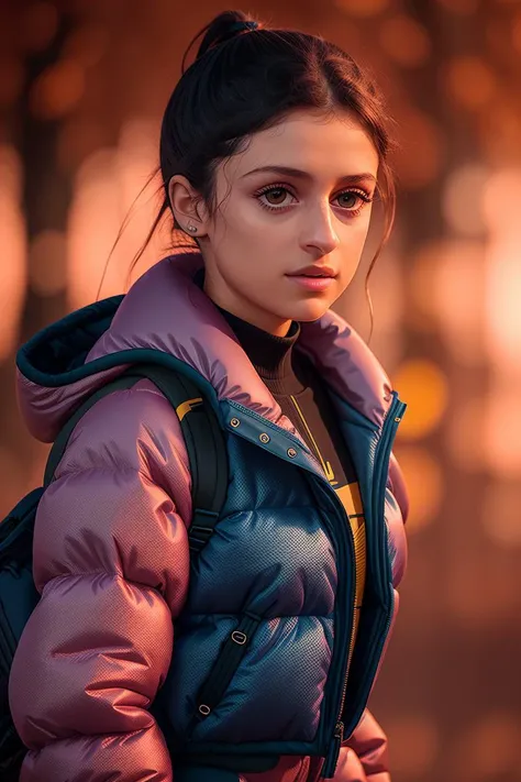 photo of anyachalotra, best quality, ultra high res, (photorealistic:1.4), autumn, street, sneakers, down jacket, panties, perfect body, happy, full body, hourglass figure, closeup