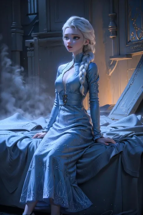 realistic, realism, photorealism, photo-realistic, high contrast, (photorealistic:1.4), 8k high definition detailed realistic, (best quality, masterpiece:1.2), NSFW, photon mapping, radiosity, physically-based rendering, best quality, highly detailed,1girl, felsa, white hair, blue eyes, single braid, hair over shoulder, full body, blue dress, snow, blue theme,