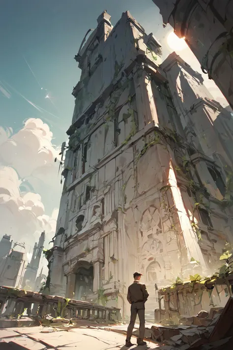 score_9, score_8_up, score_7_up, score_6_up, score_9, score_8_up, score_7_up, score_6_up. In a post-apocalyptic world... Ruins of city. The landscape is filled with ruins of modern houses. Low wide angle. Best quality. Breathtaking photo, dramatic light, award-winning, professional, highly detailed, 8k