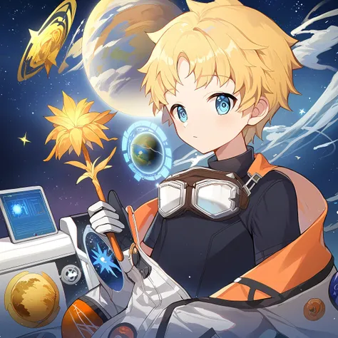 score_9, score_8_up, score_7_up, score_6_up, masterpiece, best quality, amazing quality, best aesthetic, absurdres, intricate details, detailed face, source_anime, voyager_f_a, blonde hair, blue eyes, male focus, 1boy, smile, space, goggles, solo, star (sky), planet, short hair, jacket, looking at viewer, bangs, short sleeves, holographic interface, gloves, starry sky, parted bangs, sky, upper body, baggy clothes, scarf, blush, spacesuit, goggles around neck, glowing, earth (planet), black shirt,<lora:Voyager_ãã¤ã¸ã£ã¼_-_FateGrand_Order_-_Pony:0.900000>,
<lora:sora_SDXL-000015:0.6> ,sorastyle,1boy,, <lora:StS_age_slider_v1_initial_release:-2>