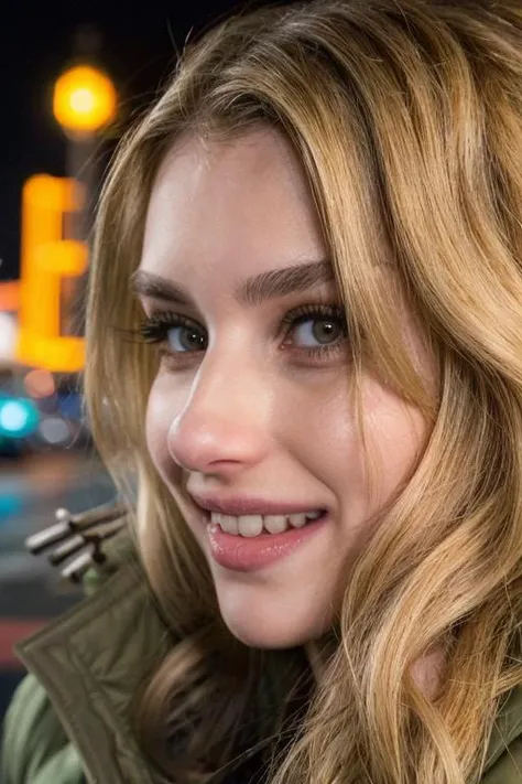 <lora:emma3-29:1> emrb,long wavy hair ,blonde hair,close-up, city street,wearing parka,masterpiece, soft lighting,night,bokeh,dof, smile <lora:add_detail:1> (add_detail:1.2)