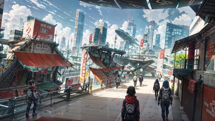 EdobSyFyCityLandscape,railing,hood,artist name,landscape,walking,blurry,realistic,ruins,chinese text,airplane,<lora:1starfieldV2:1>,