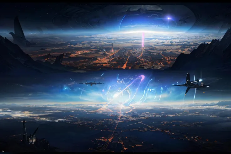 (best quality:1.4),(masterpiece:1.4),(ultra high res, raw photo:1.4),(hdr, hyperdetailed:1.2),8k,insane details,intricate details,hyper quality,high detail,ultra detailed,cosmic,ethereal,celestial,dreamlike,cosmic backdrop,outer space,cosmic voyage,fantastical,surreal universe,spacetime,futuristic technology,unearthly,EdobSyFyCityLandscape,hood,landscape,airplane,<lora:EdobSyFyCityLandscape_v1.0:0.6>,
