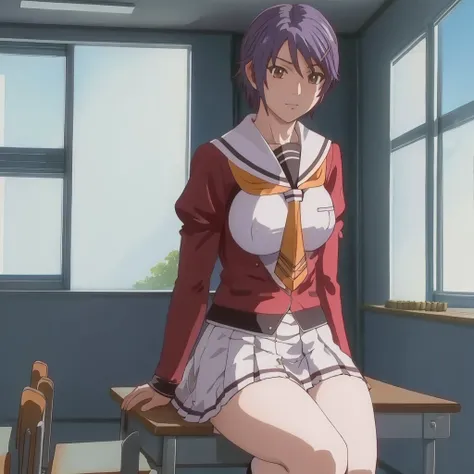 morikawa_yuki, school uniform, classroom, legs <lora:morikawa_yuki_v1:0.8>, masterpiece, best quality