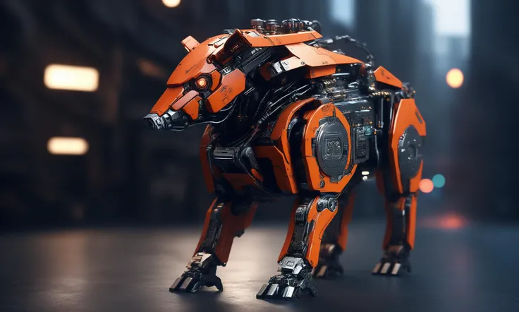<lora:mechcd_xl-000007:0.8>,a (mechcd_xl,mech,cyberpunk,shiny,glowing,mechanical parts,joints,military) boar,orange theme,no humans,solo,long-focus,tilt-shift,outdoors,full body,cityscape,at night,dim light,glowing eyes,science fiction,dystopian,futuristic,intricate,chinese zodiac,still life,front view,facing viewer,looking at viewer, emotional,harmonious,high budget,moody,epic,gorgeous,perfect lighting,realistic,photorealistic,photographic,photo (medium),real,moody lighting,volumetric lighting,reality ray tracing,8K,HDR,UHD,masterpiece,best quality,highly detailed,high resolution,finely detail,extremely detailed,ultra detailed,wallpaper