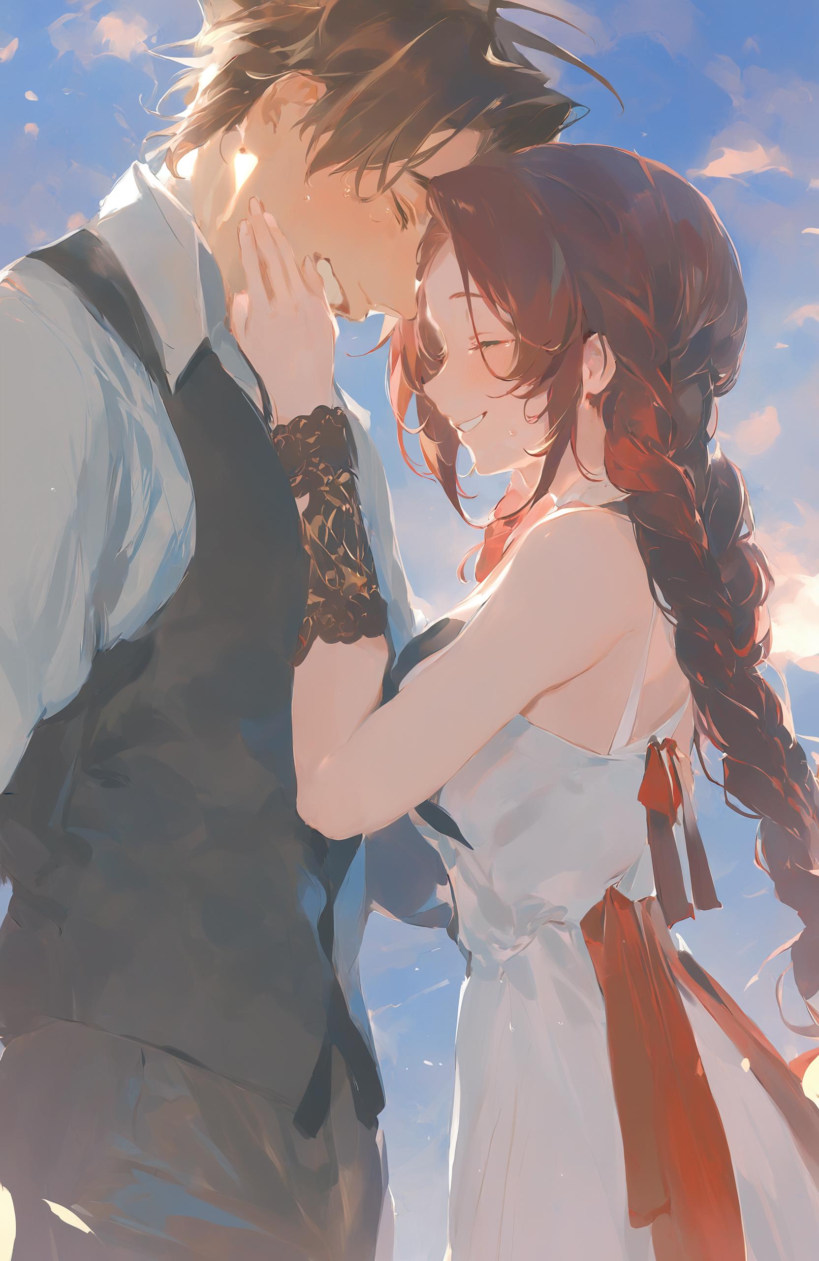 Anime couple kissing in the sky - SeaArt AI