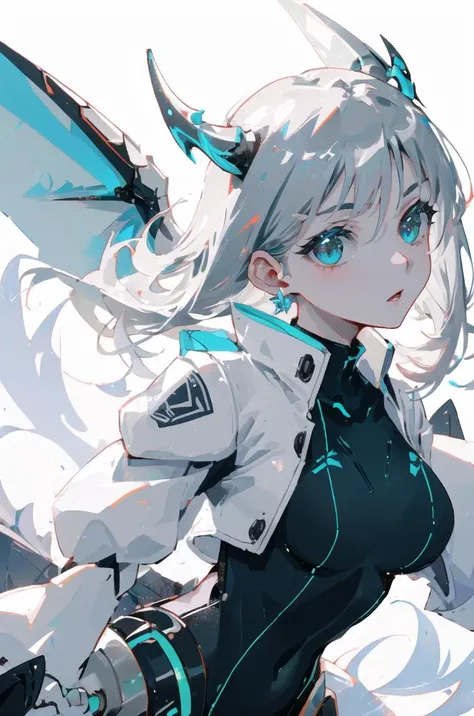 illustration, 1girl, solo, half body, (dynamic pose:1.4), Mecha, machine, single tail, Mechanical body, detailed background, dynamic lighting <lora:dragon ear_20230623155318:0.6> Dragon wings, dragon tail, dragon horns, (green:1.4), (grey:1.5), (face focus, close-up:1.6)