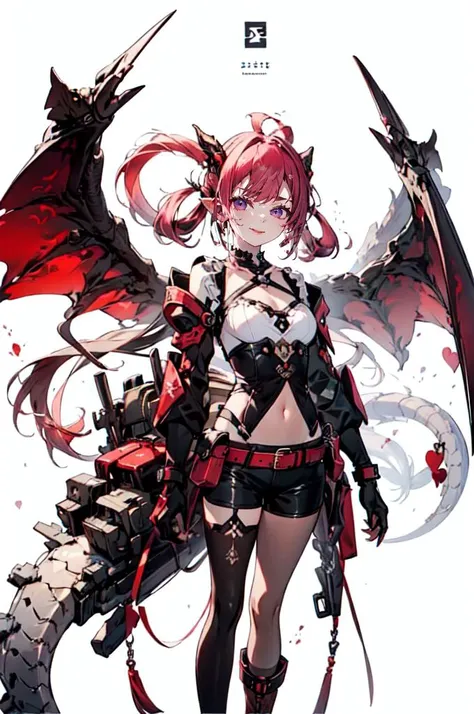 masterpiece, best quality, ultra-detailed, 1girl, demon girl, topless, demon horns, pointy ears, long hair, red hair, dark skin, landing wings, demon wings, pelvic cu, demon tail, (mecha), (((fusion mecha))), (mecha musume), wire, tube, pipe, mechanical parts, <lora:landing_wings:0.8>, <lora:fusion_mecha_lora01:1>, <lora:Tool-DetailTweakerï¼ç»èè°æ´ï¼:-0.5>,