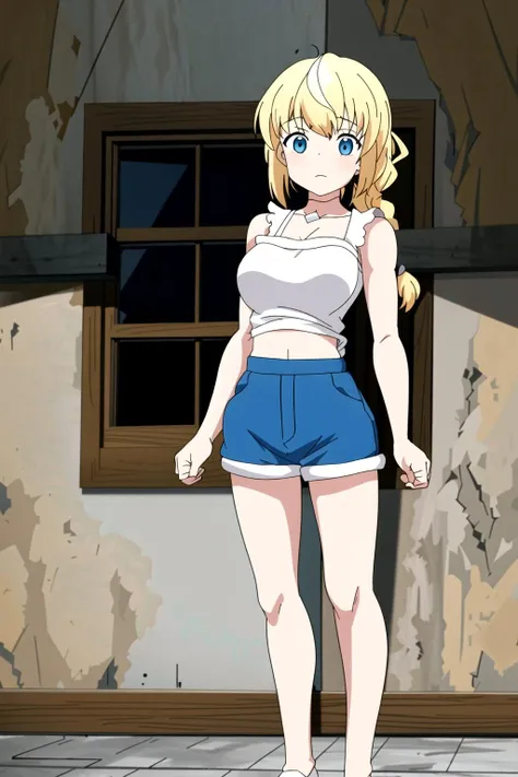 1girl, solo, (full body:1.5), (front-view:1.5), (Lammis:1.3), (blonde hair:1.3),((braided:1.5) side ponytail) <lora:Lammis-V1_0-000011:0.6>, <lora:ghibli_style_offset:0.5> <lora:Pyramid lora_Ghibli_n3:0.5> studio ghibli, ghibli style, <lora:bootyshake:0.5>, sexy pose