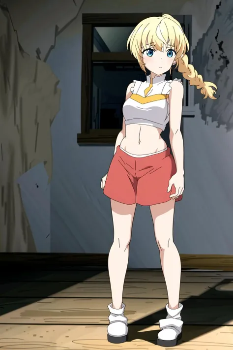 1girl, solo, (full body:1.5), (front-view:1.5), (Lammis:1.3), (blonde hair:1.3),((braided:1.5) side ponytail) <lora:Lammis-V1_0-000011:0.6>, <lora:ghibli_style_offset:0.5> <lora:Pyramid lora_Ghibli_n3:0.5> studio ghibli, ghibli style, <lora:bootyshake:0.5>, sexy pose