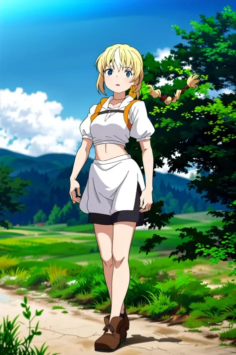 1girl, solo, (full body:1.5), (front-view:1.5), (Lammis:1.3), (blonde hair:1.3),((braided:1.5) side ponytail) <lora:Lammis-V1_0-000011:0.6>, <lora:ghibli_style_offset:0.5> <lora:Pyramid lora_Ghibli_n3:0.5> studio ghibli, ghibli style, <lora:bootyshake:0.5>, sexy pose