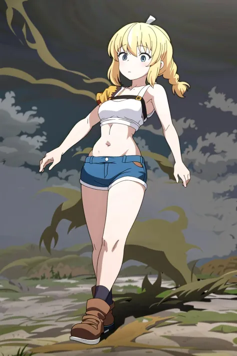 1girl, solo, (full body:1.5), (front-view:1.5), (Lammis:1.3), (blonde hair:1.3),((braided:1.5) side ponytail) <lora:Lammis-V1_0-000011:0.6>, <lora:ghibli_style_offset:0.5> <lora:Pyramid lora_Ghibli_n3:0.5> studio ghibli, ghibli style, <lora:bootyshake:0.5>, sexy pose