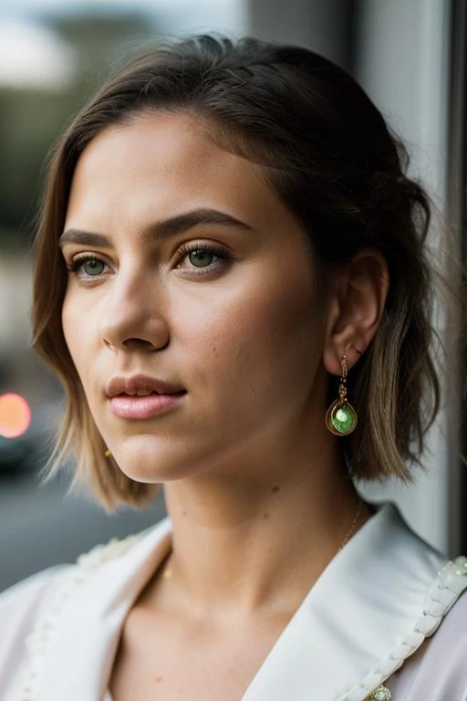 Realistic photo of a beautiful sc4rl3ttj-v2 woman, 1girl, solo, blonde hair, jewelry, green eyes, earrings, lips, looking to the side, looking away, portrait, realistic, soft lighting, professional Photography, Photorealistic, detailed, RAW, analog, sharp focus, 8k, HD, DSLR, high quality, Fujifilm XT3, film grain, award winning, masterpiece<lora:sc4rl3ttj-v2:1.0>
