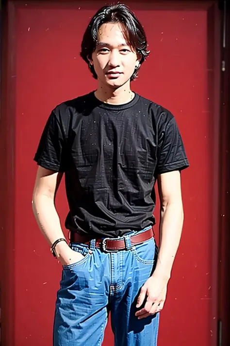 best quality, ultra high res, (photorealistic:1.4), masterpiece, blurry background,indoors,1boy,30 years old,standing ,(looking at viewer), black shirt,  <lora:huangjiaju_20230701132334:0.8>