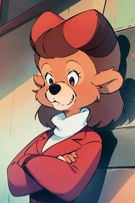 (masterpiece:1.4), (best quality:1.4), (high resolution:1.4), rebecca cunningham, furry female, red jacket, white shirt, <lora:rebecca_cunningham_v1:1>