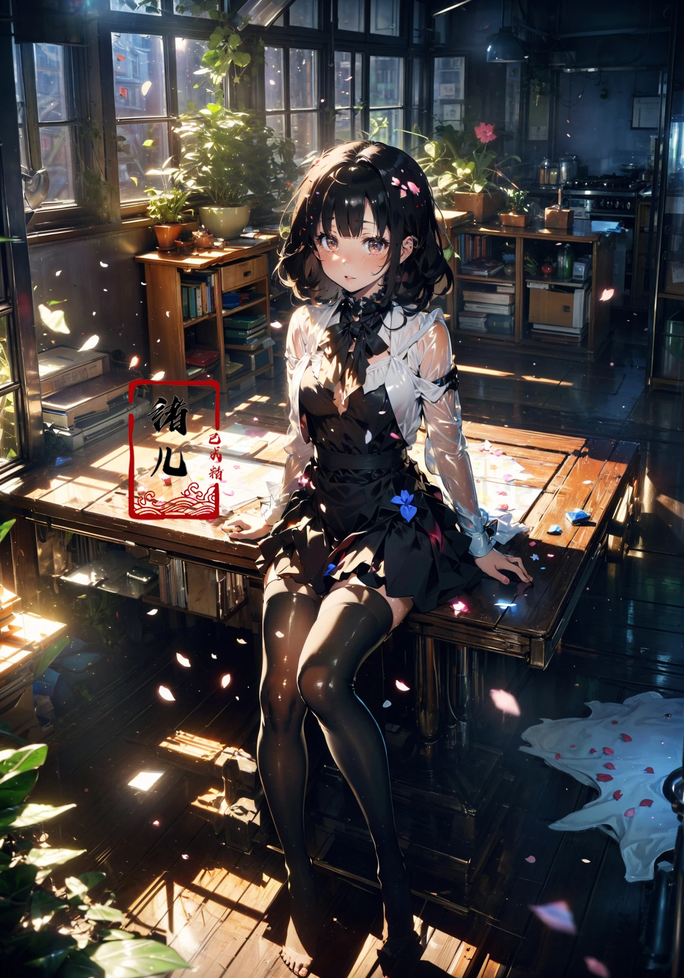 (masterpiece, top quality, best quality, official art, beautiful and aesthetic:1.2),(fractal art:1.2) (Scattered petal:1.1)
1girl,  Milky skin, (shiny skin:1.4)silk stockings
<lora:~Q?-3QI\Ys window:0.8>