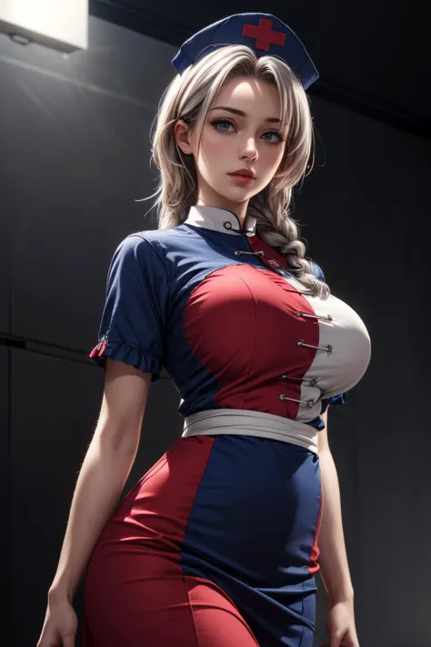 masterpiece, 1girl, solo, make her a sexy Alice in Wonderland with blonde hair, powder blue dress with white apron, white stockings, cleavage, dynamic, ultra high def, 32k, (perfect anatomy:1.5), perfect legs, in the style of Artgerm and Adam Hughes, perfect arms, downblouse