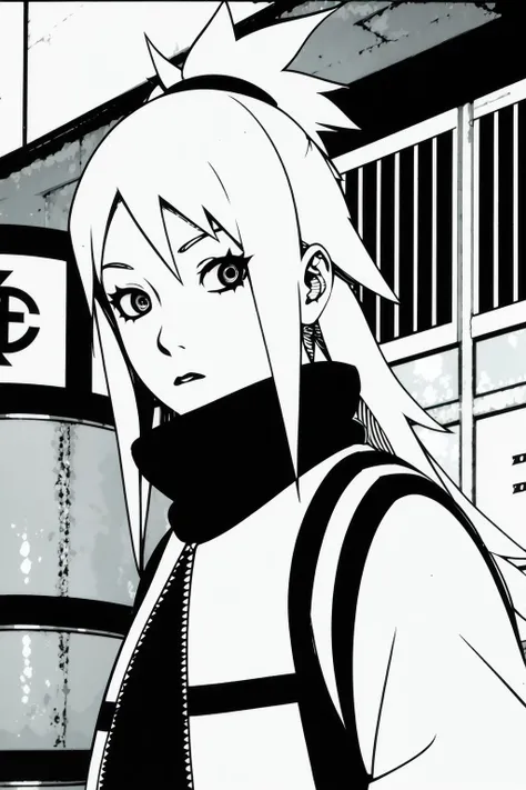 emangaz, shippuden, 1girl, ((monochrome)), grayscale, 8k, ((masterpiece)), HDR, professional <lora:eMangaz3:0.8>