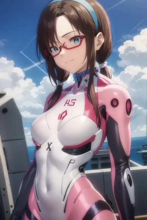 marimakinami, <lora:mari makinami rebuild-lora-nochekaiser:1>,
mari makinami, long hair, brown hair, twintails, (low twintails:1.5), hairband, blue hairband, blue eyes, (parted bangs:1.5), smile,
BREAK bodysuit, mecha, science fiction, red-framed eyewear, pilot suit, plugsuit, pink bodysuit,
BREAK outdoors, city, sun, sky, clouds,
BREAK looking at viewer, (cowboy shot:1.5),
BREAK <lyco:GoodHands-beta2:1>, (masterpiece:1.2), best quality, high resolution, unity 8k wallpaper, (illustration:0.8), (beautiful detailed eyes:1.6), extremely detailed face, perfect lighting, extremely detailed CG, (perfect hands, perfect anatomy),