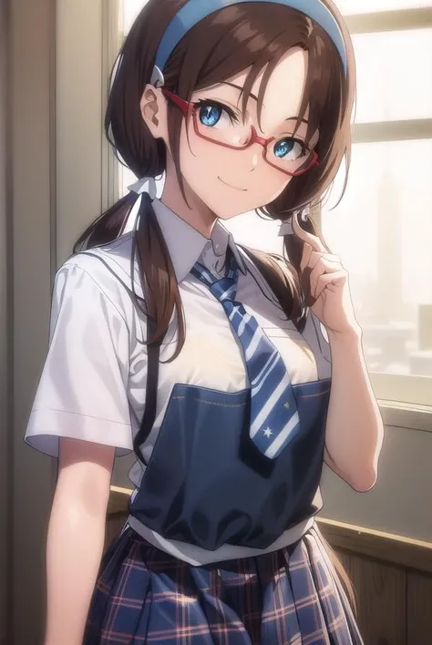 Realistic, Photorealistic, Colorful, Great lighting, Ultra-detailed, Dynamic Angle, Masterpiece, Solo, Perfect face, (Bright lighting:1.2),Beautiful detailed eyes, Extremely detailed face, Perfect lighting,Masterpiece, (Long hair), (2 ponytails),
overhead shot, Backwards, on the floor, Classroom, Sunset, squatting,
Dark brown high school girls' uniform, Pleated skirt, Stockings, Glasses, ribbon, Sweaty, Wet body, Navel out, Thighs sticking out, buttocks, Large of breast, Slim, Slender, Translucent, Embarrassed expression, Blush