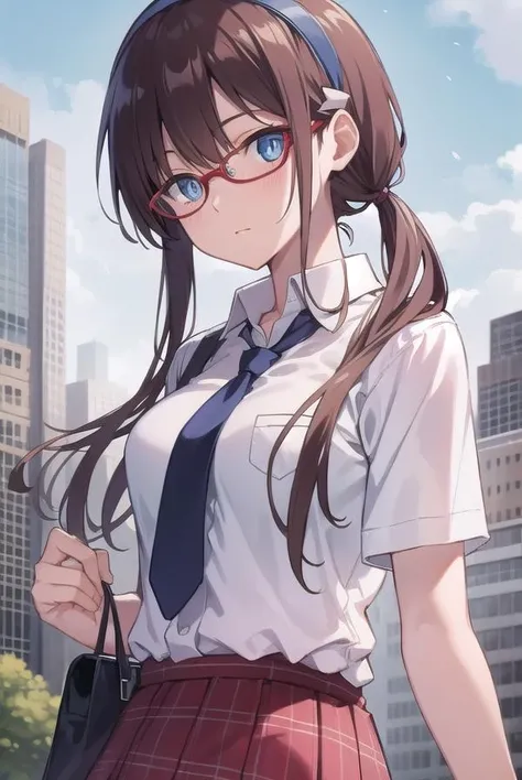 marimakinami, <lora:marimakinamitest:1>, mari makinami, blue eyes, brown hair, glasses, headband, twintails,
BREAK dress shirt, pantyhose, plaid, plaid skirt, school uniform, shirt, skirt,
BREAK outdoors, city,
BREAK looking at viewer,
BREAK <lora:GoodHands-vanilla:1>, (masterpiece:1.2), best quality, high resolution, unity 8k wallpaper, (illustration:0.8), (beautiful detailed eyes:1.6), extremely detailed face, perfect lighting, extremely detailed CG, (perfect hands, perfect anatomy),