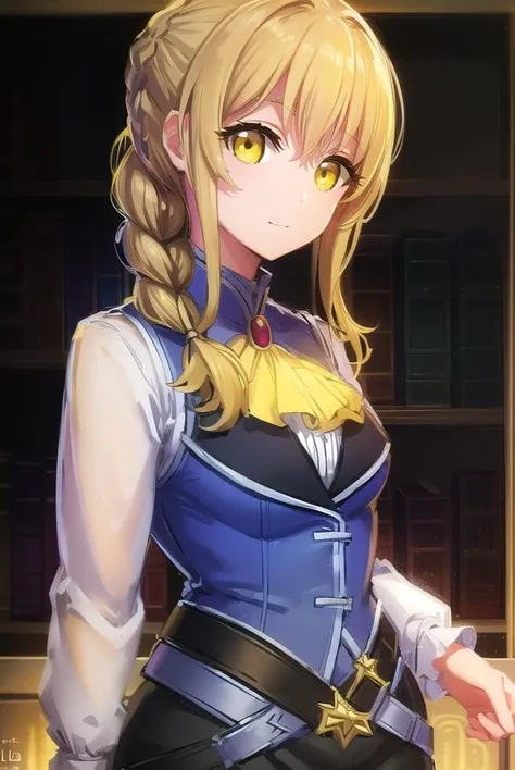 guildgirl, <lora:guildgirl-lora-nochekaiser:1>,
guild girl, long hair, blonde hair, (yellow eyes:1.5), braid, single braid, smile,
BREAK skirt, shirt, long sleeves, white shirt, pantyhose, black skirt, vest, long skirt, yellow ribbon, ascot, yellow ascot,
BREAK looking at viewer, upper body, full body, (cowboy shot:1.5),
BREAK outdoors, city,
BREAK <lora:GoodHands-vanilla:1>, (masterpiece:1.2), best quality, high resolution, unity 8k wallpaper, (illustration:0.8), (beautiful detailed eyes:1.6), extremely detailed face, perfect lighting, extremely detailed CG, (perfect hands, perfect anatomy),