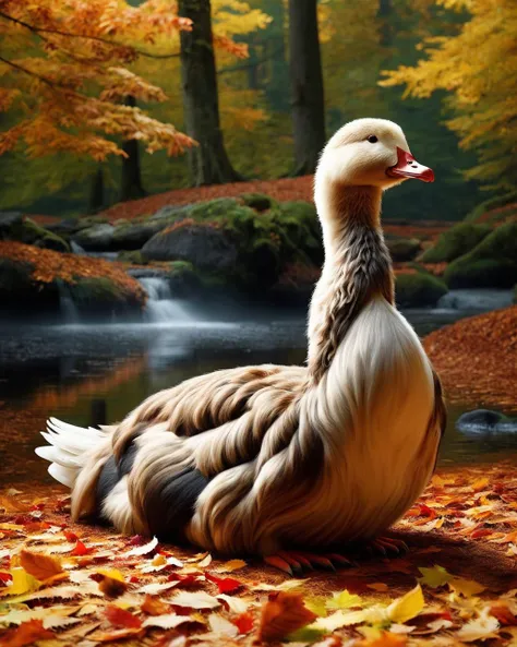 Painting, Misshapen Goose, Fall, Movie still, <lora:DonMH41rXL-000006:1> DonMH41rXL