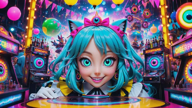(a girl with cat ears cosplay, excited audience),(best quality, photorealistic),(bright and vibrant colors),(studio lighting),(amazing detailed cat ears),(colorful and elaborate costumes),(energetic and lively atmosphere),(captivated expressions),(dynamic poses),(anime style)