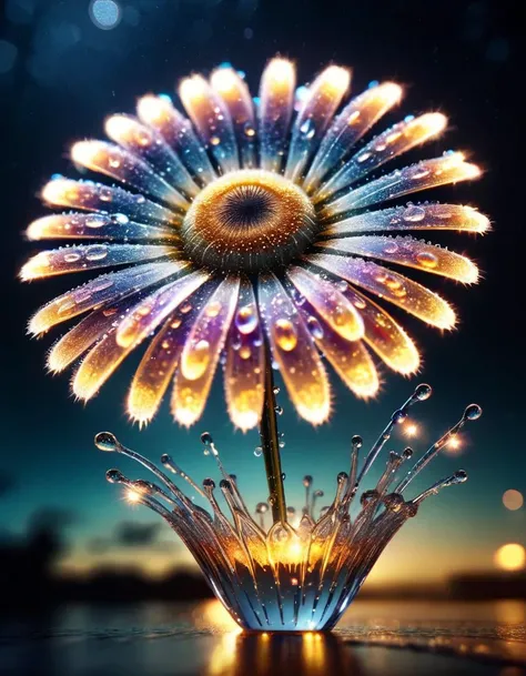 macro photo, sparkling magical fantasy glass daisy dewdrop, very detailed, amazing quality, intricate, cinematic light, highly detail, beautiful, surreal, dramatic, galaxy fantasy colors <lora:ral-firworx:1> ral-fireworx