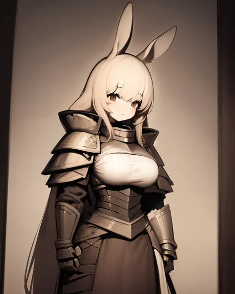 <lyco:shirokujira-NAI-LyCORIS:1>
A rabbit_girl knight in oversized armor